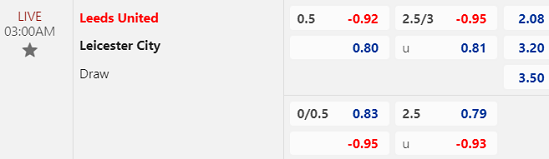 Kèo bóng đá giữa Leeds vs Leicester